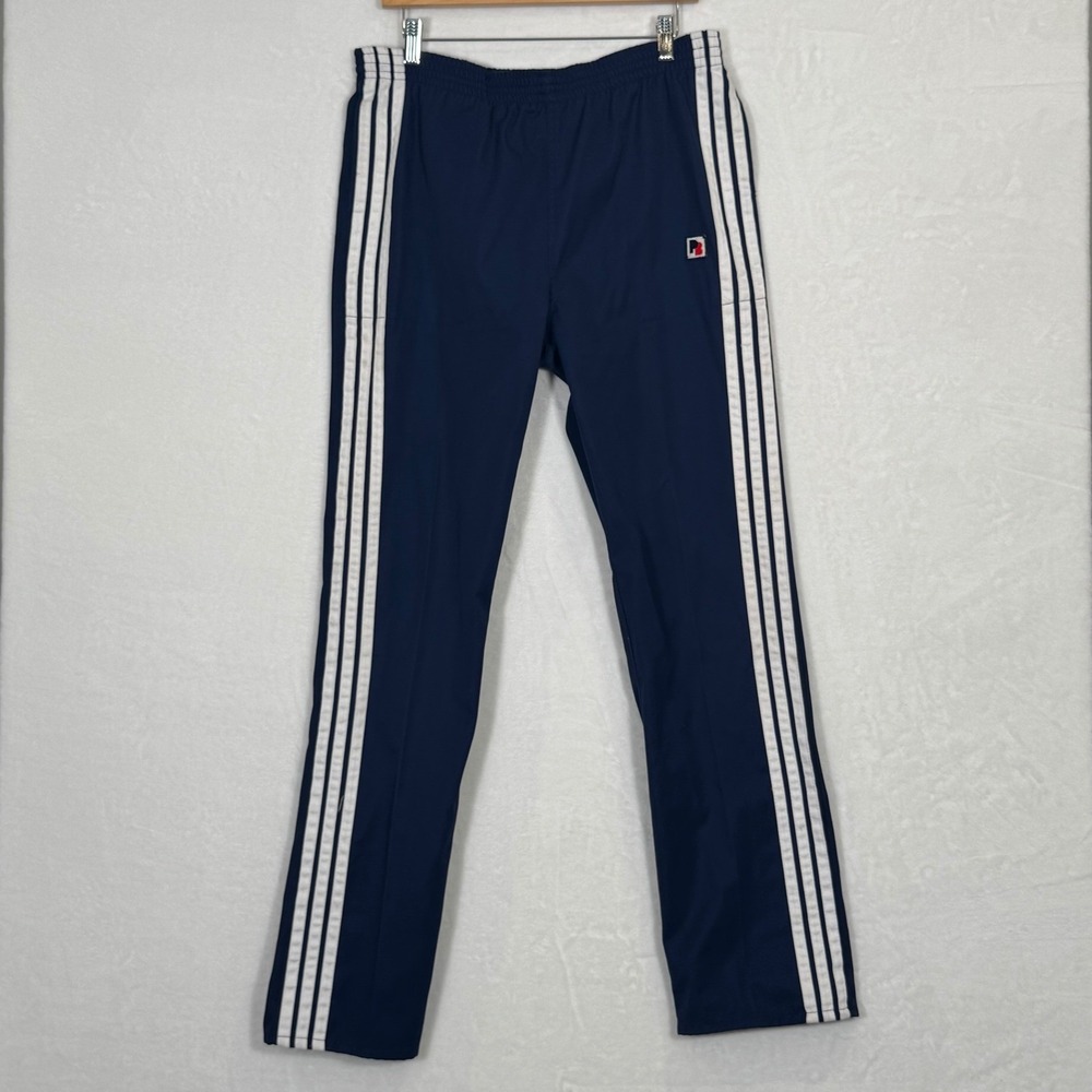 Vintage Pierre Dumas Mens Track Pants Navy Blue White Triple Stripe Size L 34x30